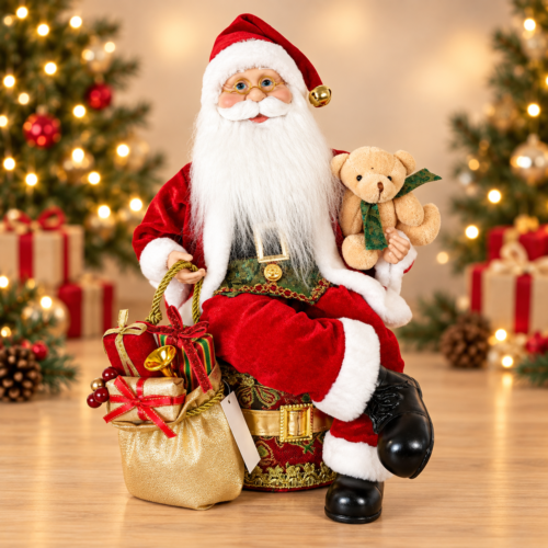 Animated Musical Santa Claus Sitting on Gift Box – 40cm