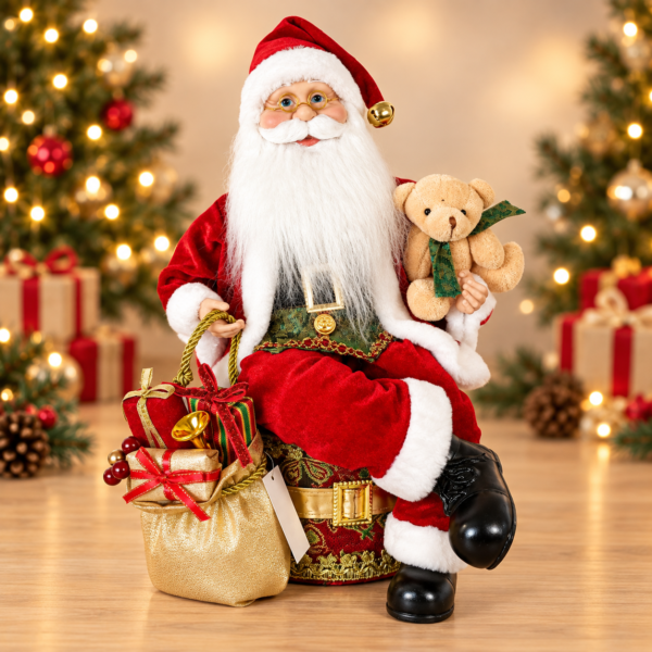 SantaGiftBox Animated Musical Santa Claus Sitting on Gift Box – 40cm