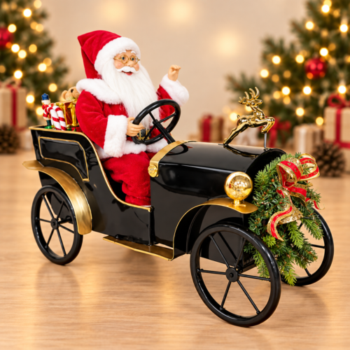 nimated Musical Santa Claus Driving Vintage Car – 56cm
