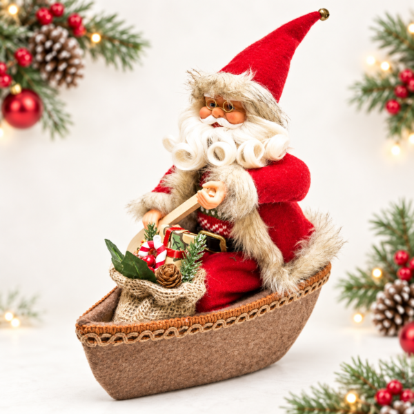 Santa in Festive Kayak with Christmas Tree - Decoration Only