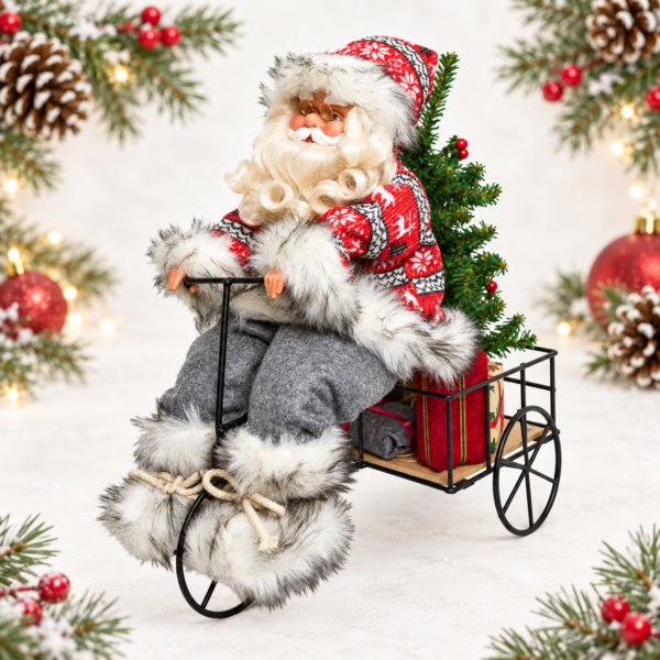 SantaTrike Santa Claus in Christmas Sweater Riding a Tricycle – Decoration Only