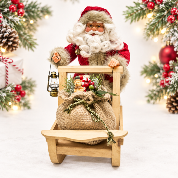 Santa Sleigh Animated Musical Santa in Wooden Sleigh Carrying a Lantern