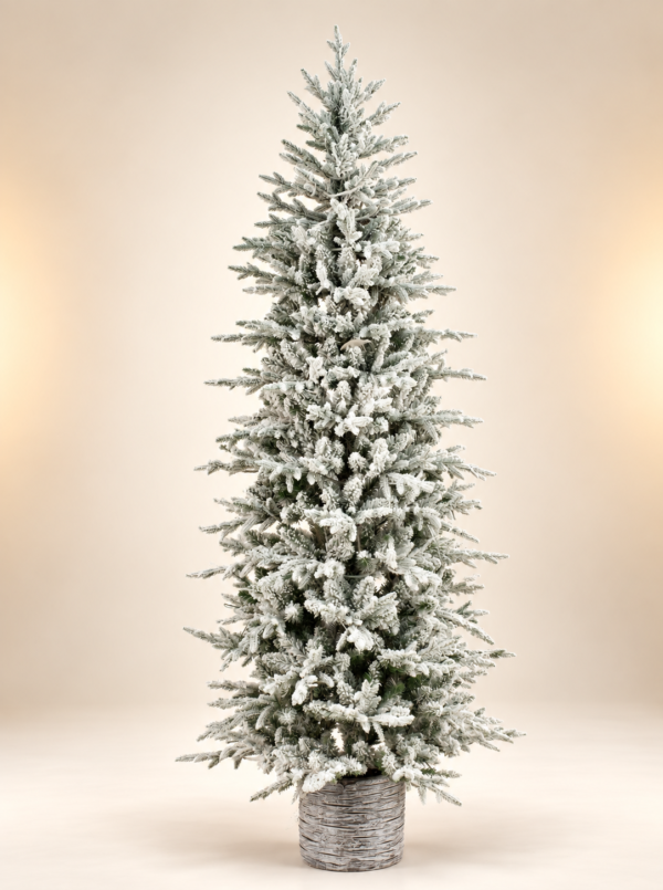 Slim Snow Tree in Elegant Grey Pot