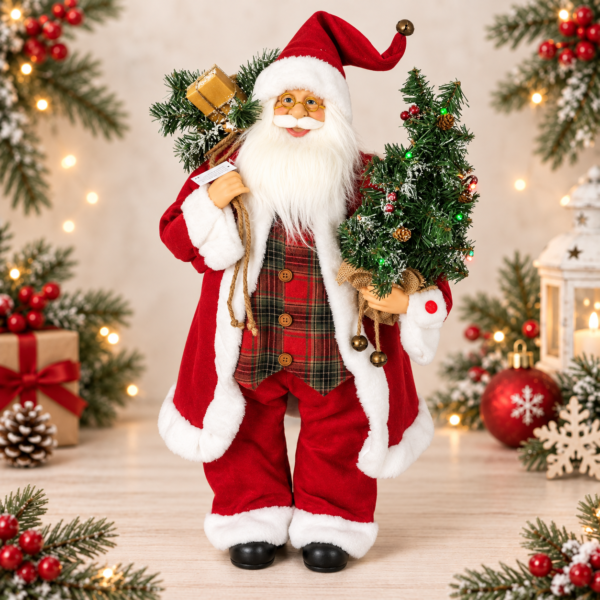 Santa80cmTree Animated Musical Standing Santa Holding a Light-Up Christmas Tree – 80cm