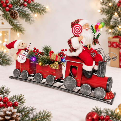 Musical Light-Up Santa Claus Sitting on a Train – 74cm