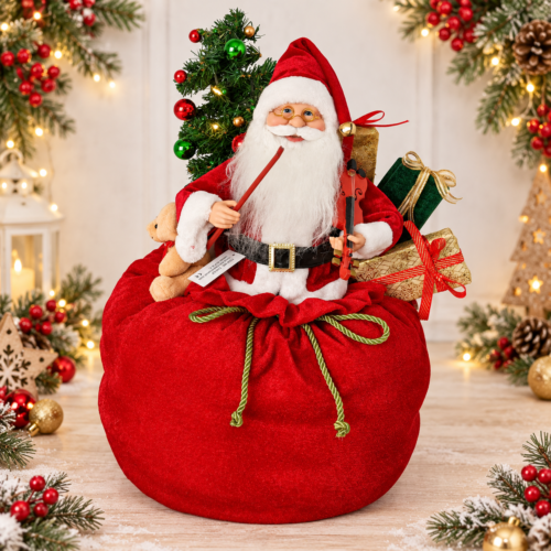 Animated Musical Santa with Violin & Giant Gift Sack – 68cm