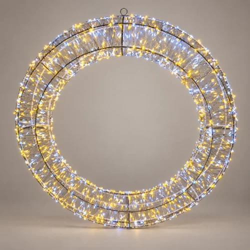 Metal LED Christmas Wreath Light – 50 cm, 1400 Warm & Cool White LEDs