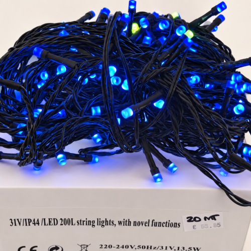 LED string lights on clean studio background-4 Remote-Control RGB LED Christmas Lights – 200 Bulbs