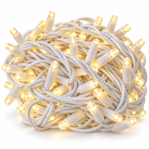 Heavy-Duty IP44 Steady & Flashing Warm White Lights – 10m, White Cable