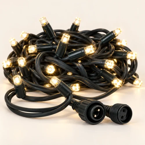 Heavy-Duty IP44 Steady & Flashing Warm White Lights – 10m, Black Cable