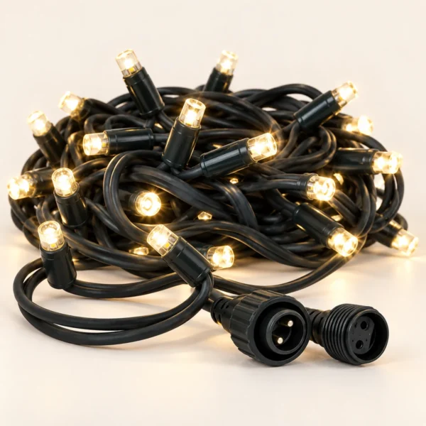 Heavy-Duty IP44 Steady & Flashing Warm White Lights – 5m, 100 Bulbs